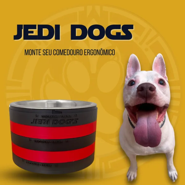 Kit comedouro ergonômico JediDogs com anéis coloridos empilháveis e tigela 100% inox