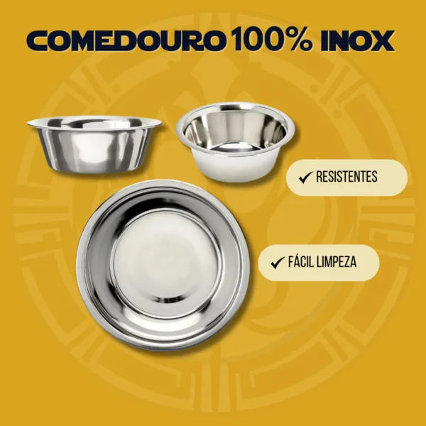 Tigela 100% inox Chalesco para cães, disponível em quatro capacidades de 360 ml a 2400 ml